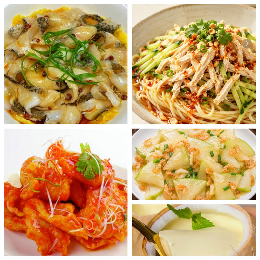 07月08日 周三经典回归: 葱油鱼片、锅包肉、虾米炒冬瓜、鸡丝凉面（赠品：椰子冻）