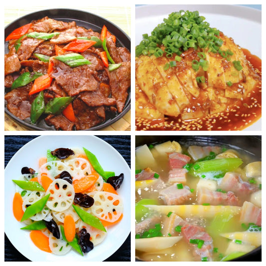 05月08日 周五麻辣鲜香：🌶️口水鸡、黑胡椒洋葱牛肉、荷塘小炒、腌笃鲜