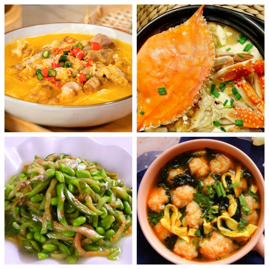 05月22日 周五麻辣鲜香：🌶️金汤肥牛、篮蟹豆腐煲、毛豆炒茄子、紫菜虾滑汤