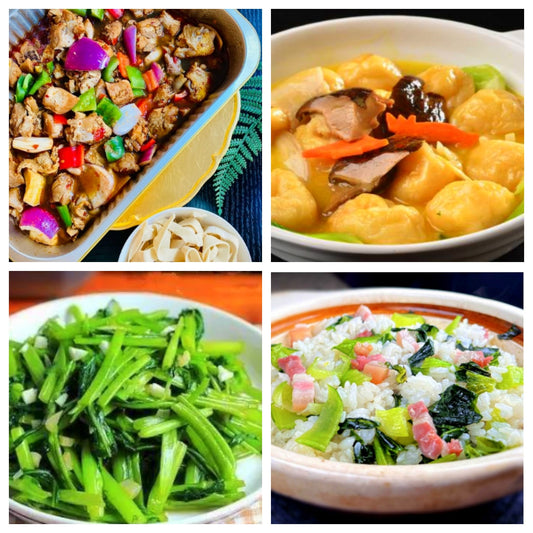 05月29日 周五麻辣鲜香：🌶️新疆大盘鸡、三鲜鱼面筋、蒜蓉空心菜、上海菜饭