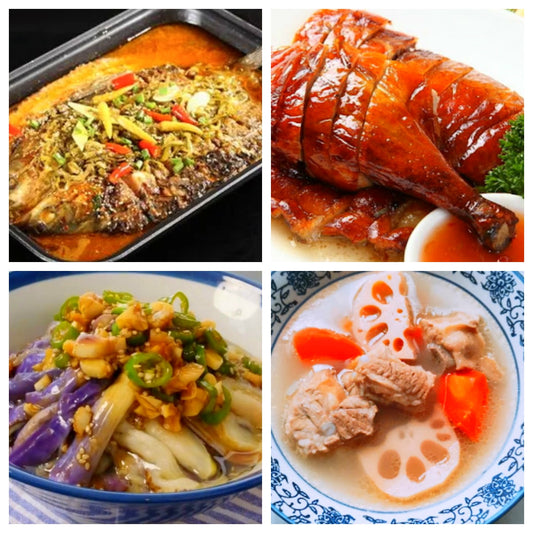 Taste Adventure on Friday, August 29th: 🌶️ Huaguoshan Spicy Grilled Fish, Guangdong Roast Duck, Shredded Eggplant Salad, Lotus Root, Peanut and Pork Bone Soup (with peanuts)