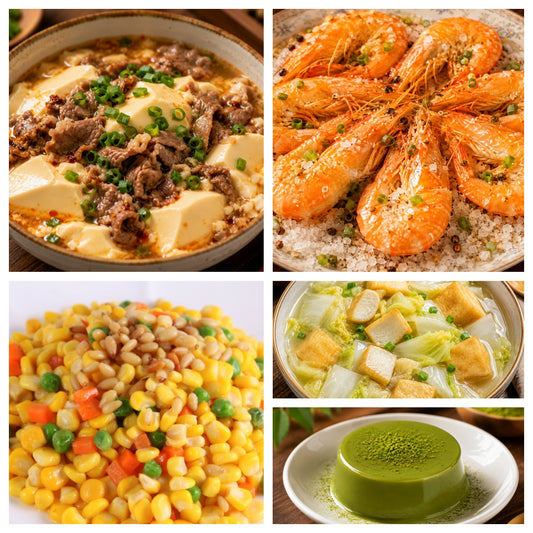 08月14日 周五麻辣鲜香：豆花牛肉🌶️、椒盐大虾、松仁玉米、鱼豆腐白菜汤（赠品：抹茶奶冻）