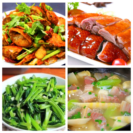 04月03日 周五麻辣鲜香：🌶️香辣蟹年糕、广东烧鸭、蒜蓉空心菜、腌笃鲜