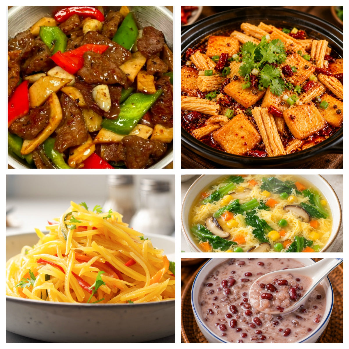 9月25日 周五麻辣鲜香：杏鲍菇炒牛肉、麻辣腐竹珍宝🌶️、青椒土豆丝、芙蓉鲜蔬汤（赠品：椰汁红豆粥）