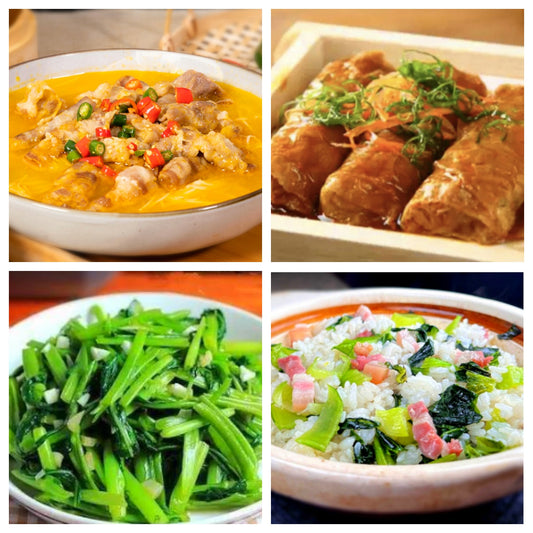 04月16日 周四家乡菜：金汤肥牛、上海腐皮包、蒜蓉空心菜、上海菜饭