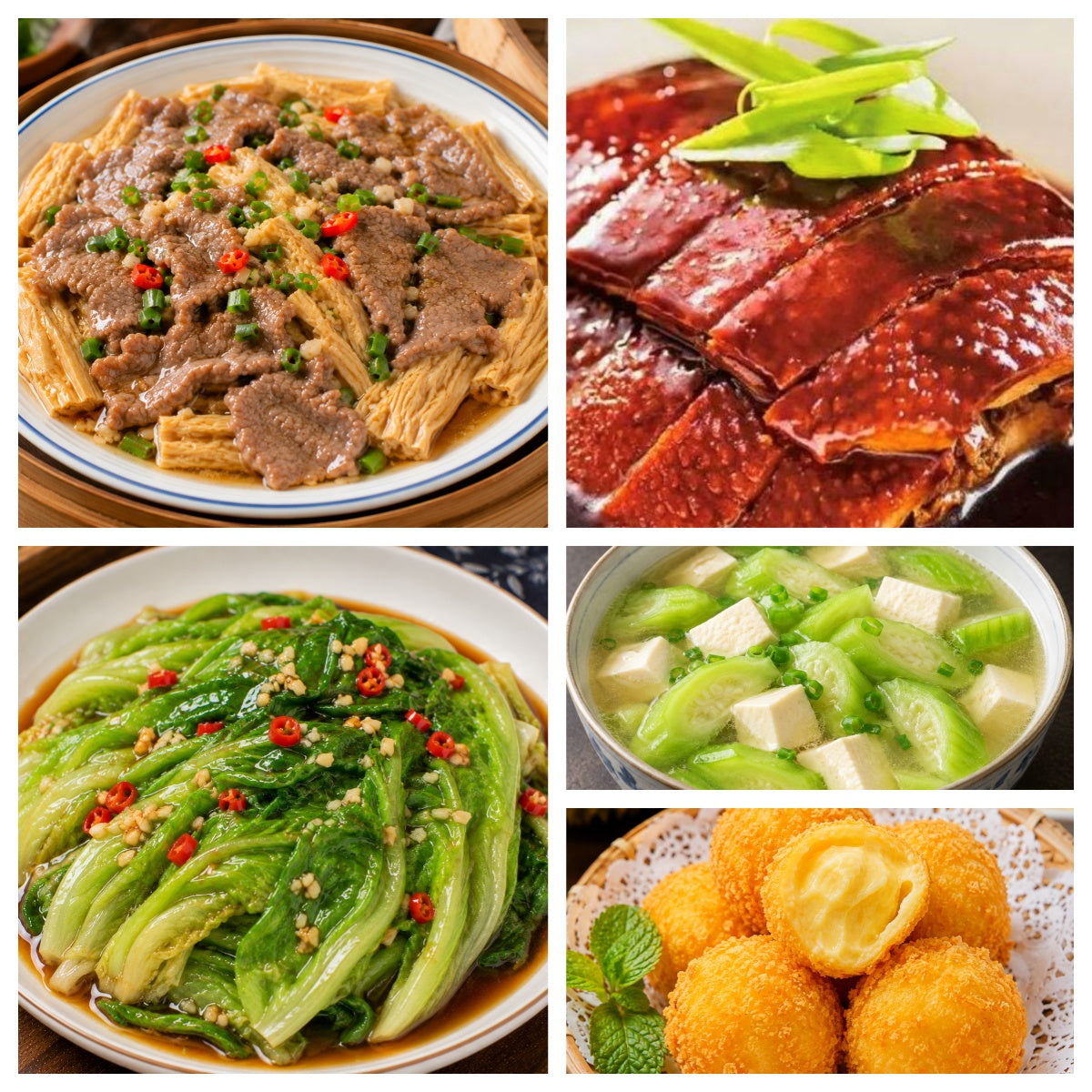 9月24日 周四家乡菜：腐竹嫩牛、上海酱鸭、蚝油生菜、丝瓜豆腐汤（赠品：炸榴莲球）