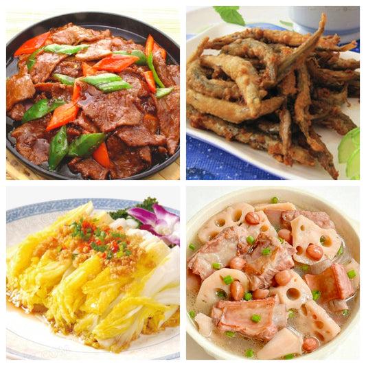 03月26日 周四家乡菜：铁板黑椒牛肉、椒盐多春鱼、蒜蓉娃娃菜、莲藕花生猪骨汤（含花生）