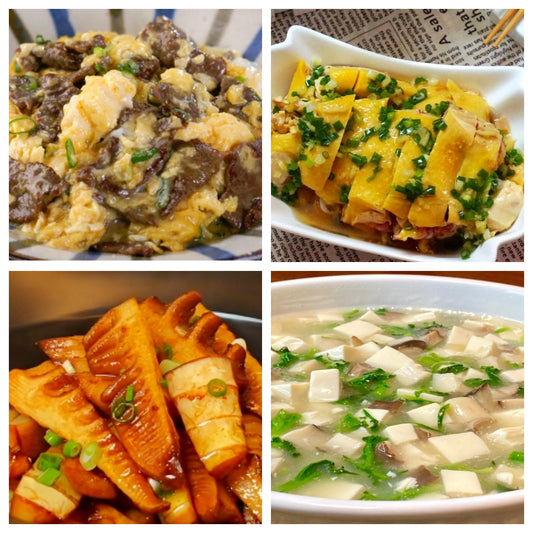 02月05日 周四家乡菜：滑蛋嫩牛 、葱油鸡、油焖嫩笋、荠菜豆腐羹