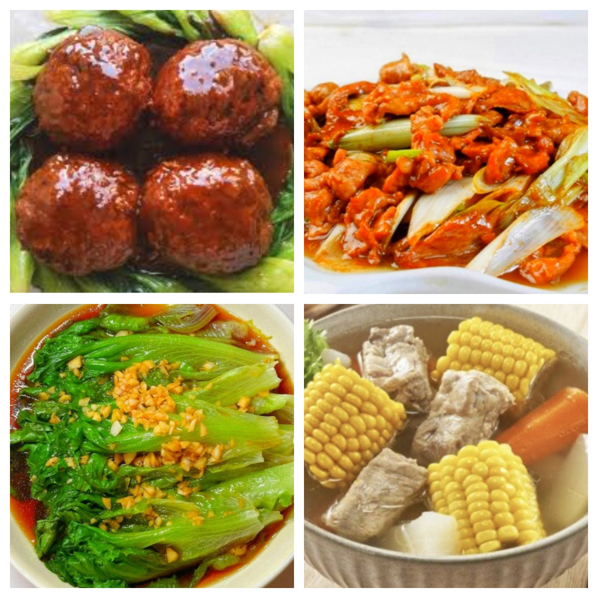 03月19日 周四家乡菜：红烧狮子头、葱爆羊肉、蚝油油麦菜、胡萝卜玉米排骨汤