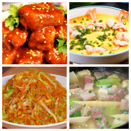 11月27日 周四家乡菜：京都排骨、凤尾虾蒸蛋、包心菜粉丝、腌笃鲜