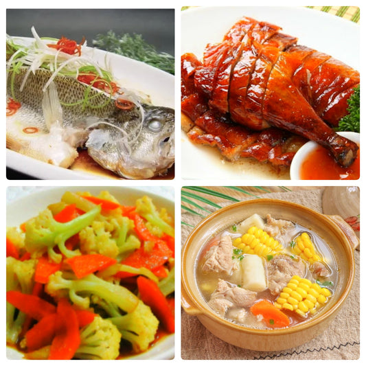 Thursday, August 7th: Steamed Sea Bass, Cantonese Roast Duck, Assorted Cauliflower, Carrot, Corn, and Pork Rib Soup