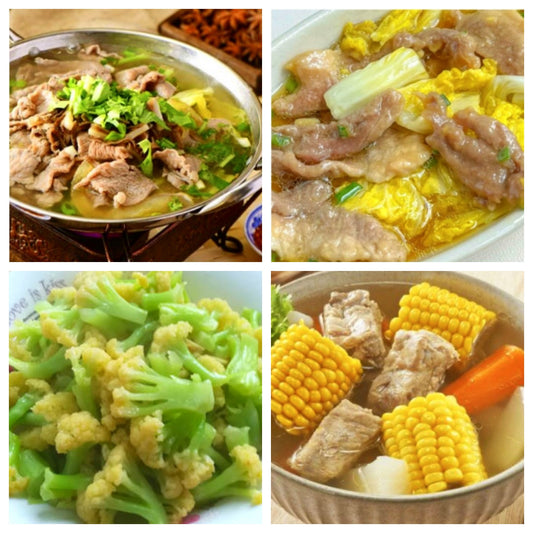 12月08日 周一经典回归：🌶️跷脚牛肉 （含蘸料）、娃娃菜蒸肉片、清炒菜花、玉米胡萝卜排骨