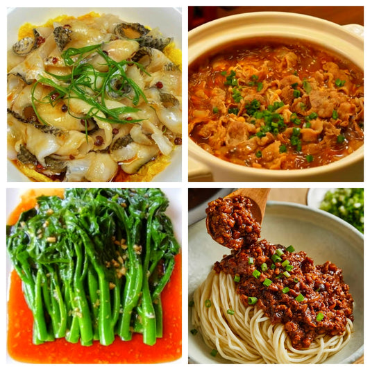 Monday, December 15th: Classic dishes return: Scallion Oil Black Fish Slices, Satay Tofu and Beef Stew, Oyster Sauce Bok Choy, and 🌶️ Huaguoshan Fried Noodles.