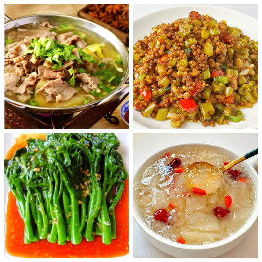 04月22日 周三经典回归：跷脚牛肉、酸豆角肉末、蚝油油菜、莲子银耳羹