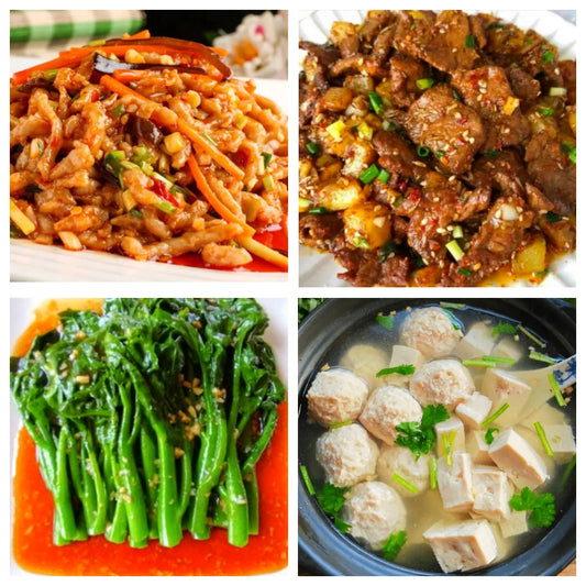 03月28日 周六麻辣鲜香：🌶️鱼香肉丝、孜然土豆爆炒牛肉片、炒时蔬、嫩豆腐肉丸汤