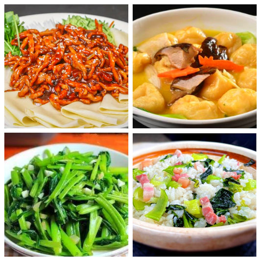 04月16日 周四经典回归：京酱肉丝、上海鱼面筋、蒜蓉空心菜、上海菜饭