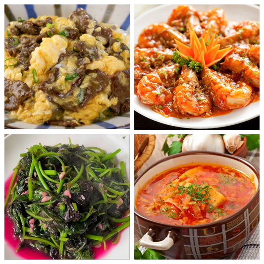 05月21日 周四经典回归：嫩牛滑蛋、干烧大虾、蒜蓉红苋菜、罗宋汤