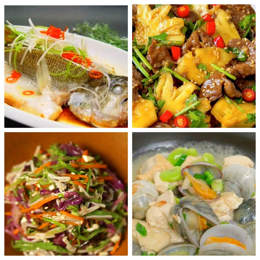 06月04日 周四经典回归菜：清蒸鲈鱼、菠萝牛肉、凉拌彩蔬、花蛤豆腐汤