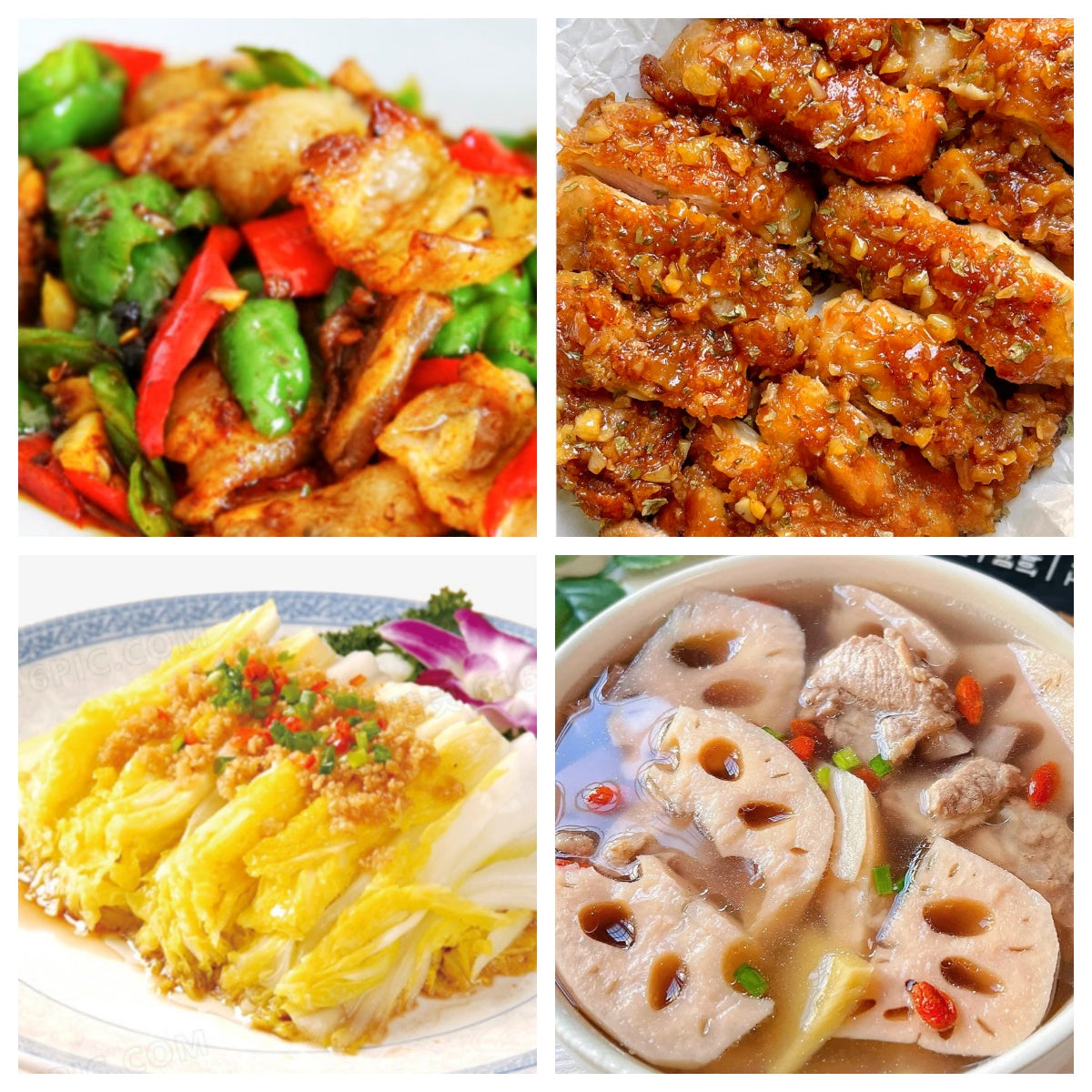 03月26日 周四经典回归：🌶️青椒蒜苗回锅肉 、黄油脆皮鸡、蒜蓉娃娃菜、莲藕花生猪骨汤（含花生）