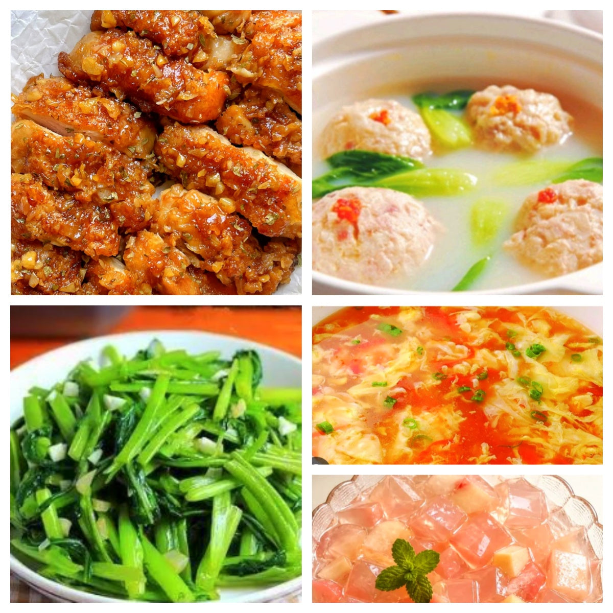 07月23日 周四经典回归：蜂蜜黄油鸡、清汤狮子头、蒜蓉空心菜、番茄蛋花汤（赠品：桃子冻）