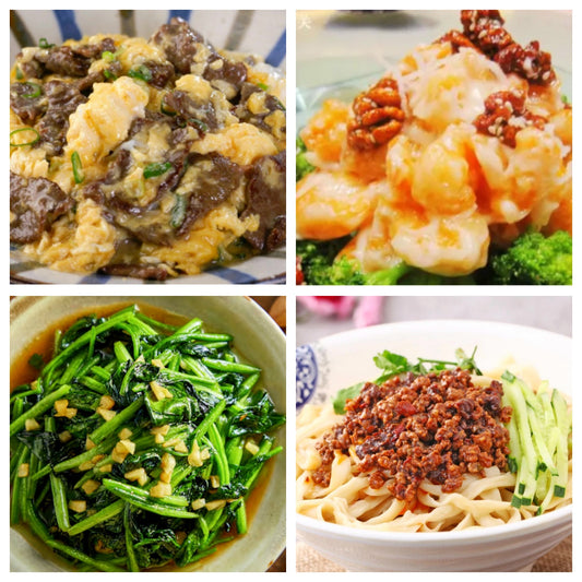 03月18日 周三经典回归：滑蛋嫩牛、核桃虾、蒜蓉菠菜、微🌶️花果山炸酱面