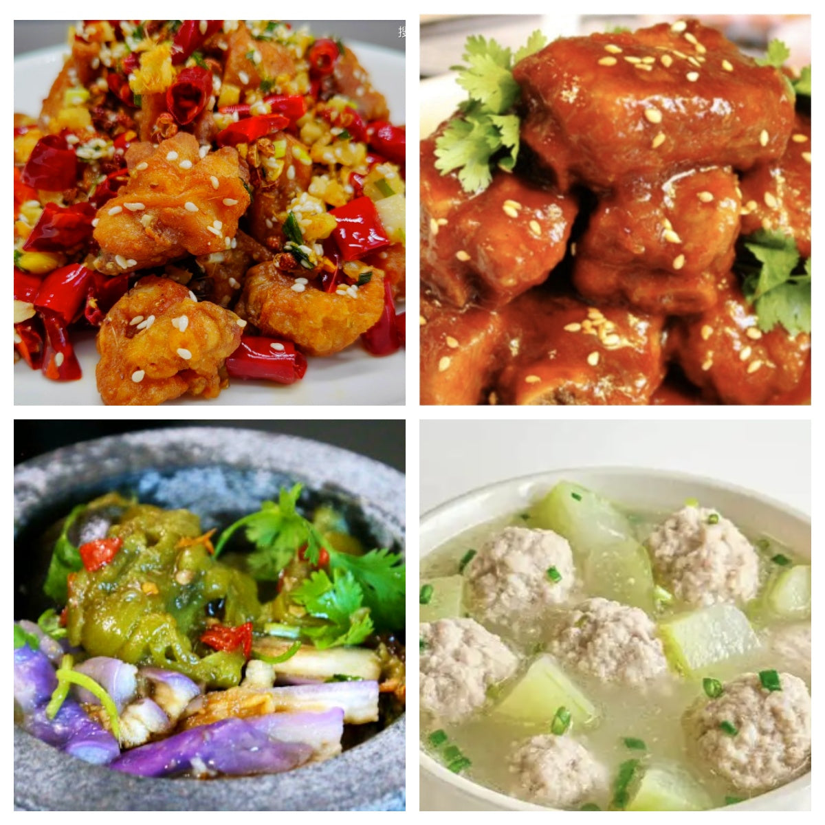 04月02日 周四麻辣鲜香： 🌶️辣子鸡、京都排骨、擂椒茄子、枸杞肉丸冬瓜汤