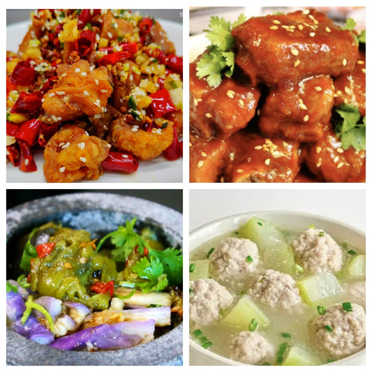 04月02日 周四麻辣鲜香： 🌶️辣子鸡、京都排骨、擂椒茄子、枸杞肉丸冬瓜汤