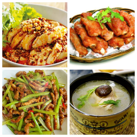 03月05日 周四麻辣鲜香： 🌶️花果山馋嘴鸡、蒜香排骨、芹菜炒肉丝、枸杞老鸡汤