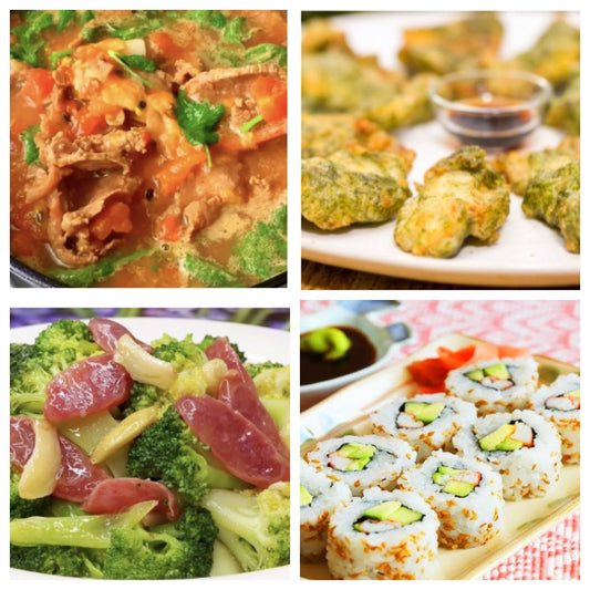 Thursday, September 4th: 🌶️ Passion fruit and enoki mushroom sour soup with beef, seaweed fish fillet, stir-fried broccoli with Chinese sausage, Japanese sushi