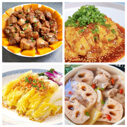 03月26日 周四麻辣鲜香： 🌶️花果山馋嘴鸡、南瓜蒸排骨、蒜蓉娃娃菜、莲藕花生猪骨汤（含花生）