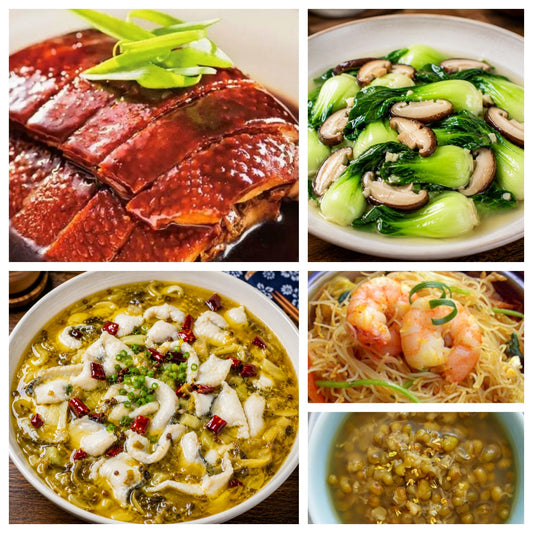 07月16日 周四麻辣鲜香：🌶️酸菜鱼、上海酱鸭、香菇烧油菜、海鲜炒米粉（赠品：绿豆粥）