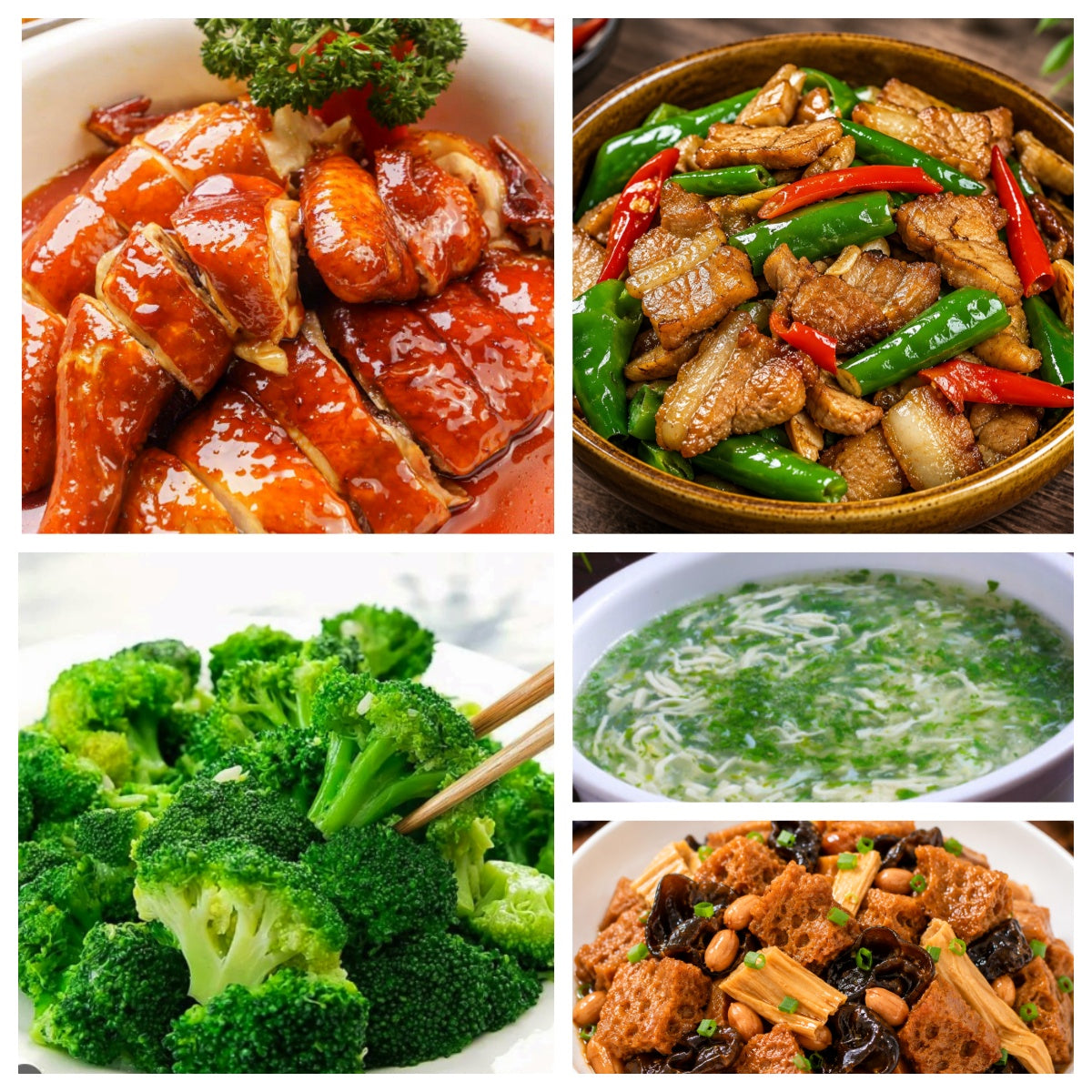 08月13日 周四麻辣鲜香：农家小炒肉🌶️、豉油鸡、蒜蓉西兰花、荠菜鱼丝豆腐羹（赠品：四喜烤麸）