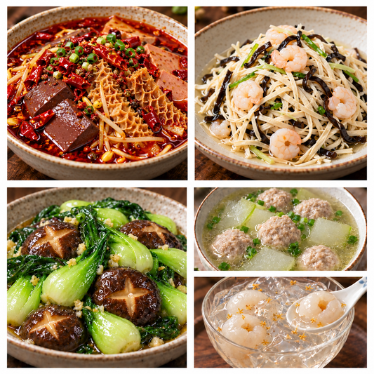 10月07日 周三麻辣鲜香：毛血旺🌶️、什锦干丝、香菇油菜、冬瓜肉丸汤（赠品：荔枝冰粉）