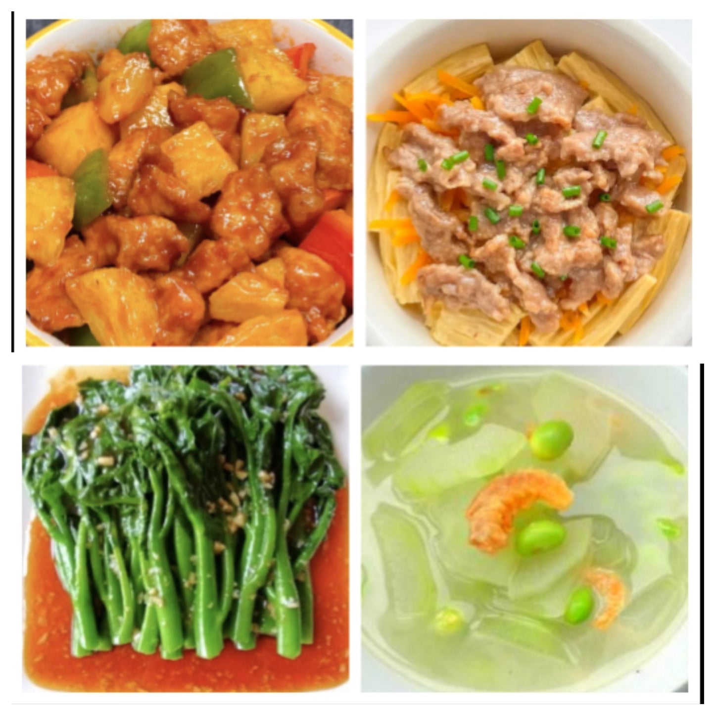 02月07日 周六家乡菜：菠萝咕唠肉、嫩牛蒸腐竹、炒时蔬、冬瓜毛豆子汤