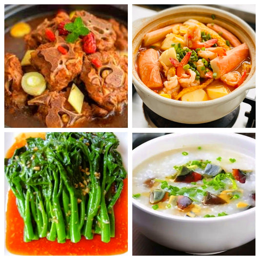 03月21日 周六家乡菜：酱香牛背骨、海鲜玉子豆腐煲、炒时蔬、皮蛋瘦肉粥