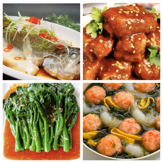 03月14日 周六养生系列：清蒸鲈鱼、 京都排骨、炒时蔬、蛋花魔芋虾滑汤