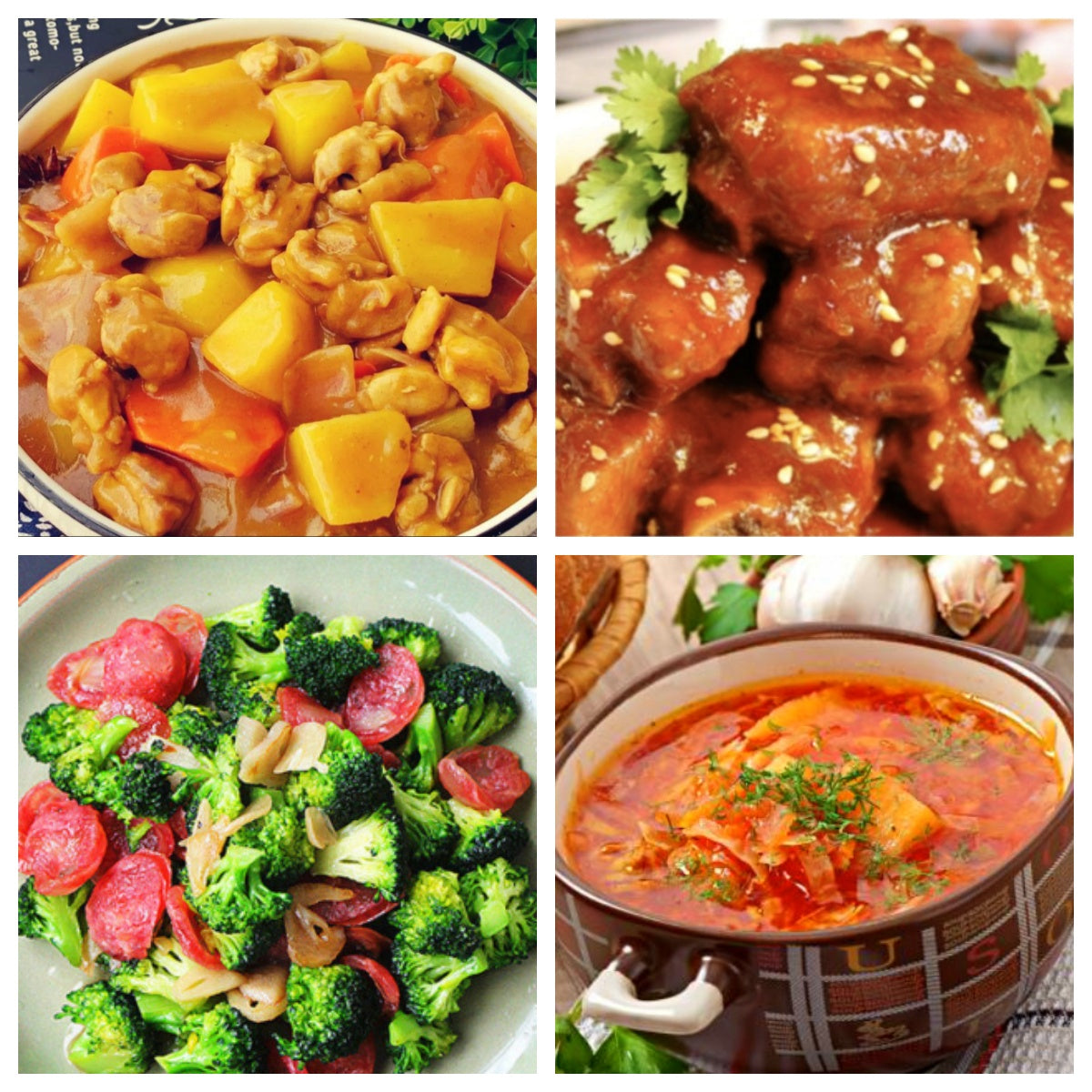 02月28日 周六家乡菜：咖喱土豆鸡块、京都排骨、腊味西兰花、罗宋汤