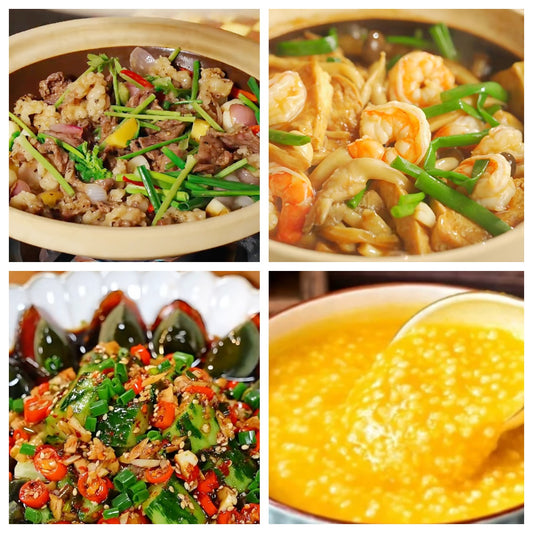 01月10日 周六家乡菜：砂锅胡椒牛肉煲、海鲜豆腐煲、🌶️凉拌皮蛋、小米粥