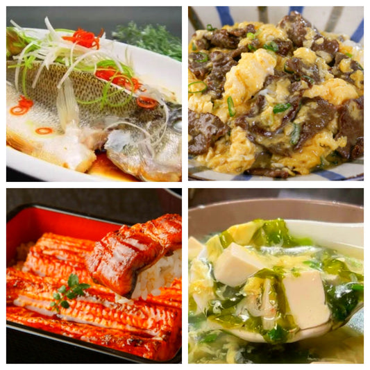 11月01日 周六养生系列：清蒸鲈鱼、牛肉滑蛋、鳗鱼饭、日本miso海带汤