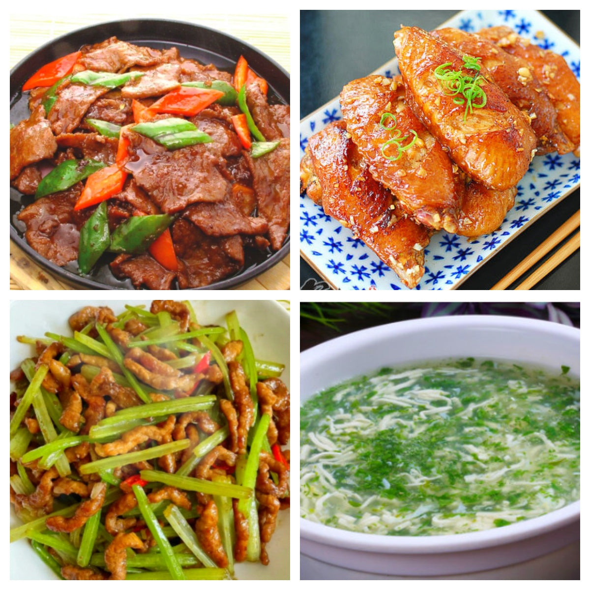 04月01日 周三家乡菜：铁板牛肉、蒜香鸡翅、芹菜炒肉丝、荠菜豆腐羹