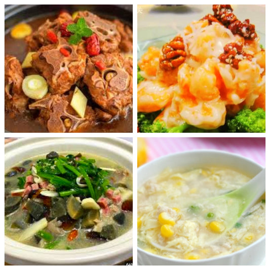 05月13日 周三家乡菜：酱香牛背骨、核桃虾、上汤菠菜、玉米鸡茸羹