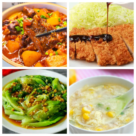 03月25日 周三家乡菜：番茄土豆牛腩、上海炸猪排、蚝油生菜、鸡茸玉米羹