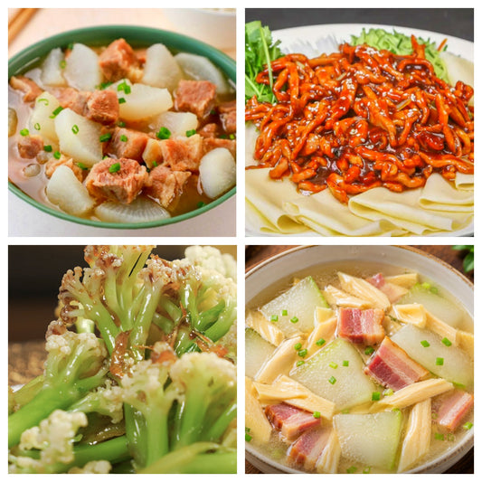 06月03日 周三家乡菜：清汤萝卜牛腩、京酱肉丝、花菜拌虾皮、咸肉冬瓜扁尖汤