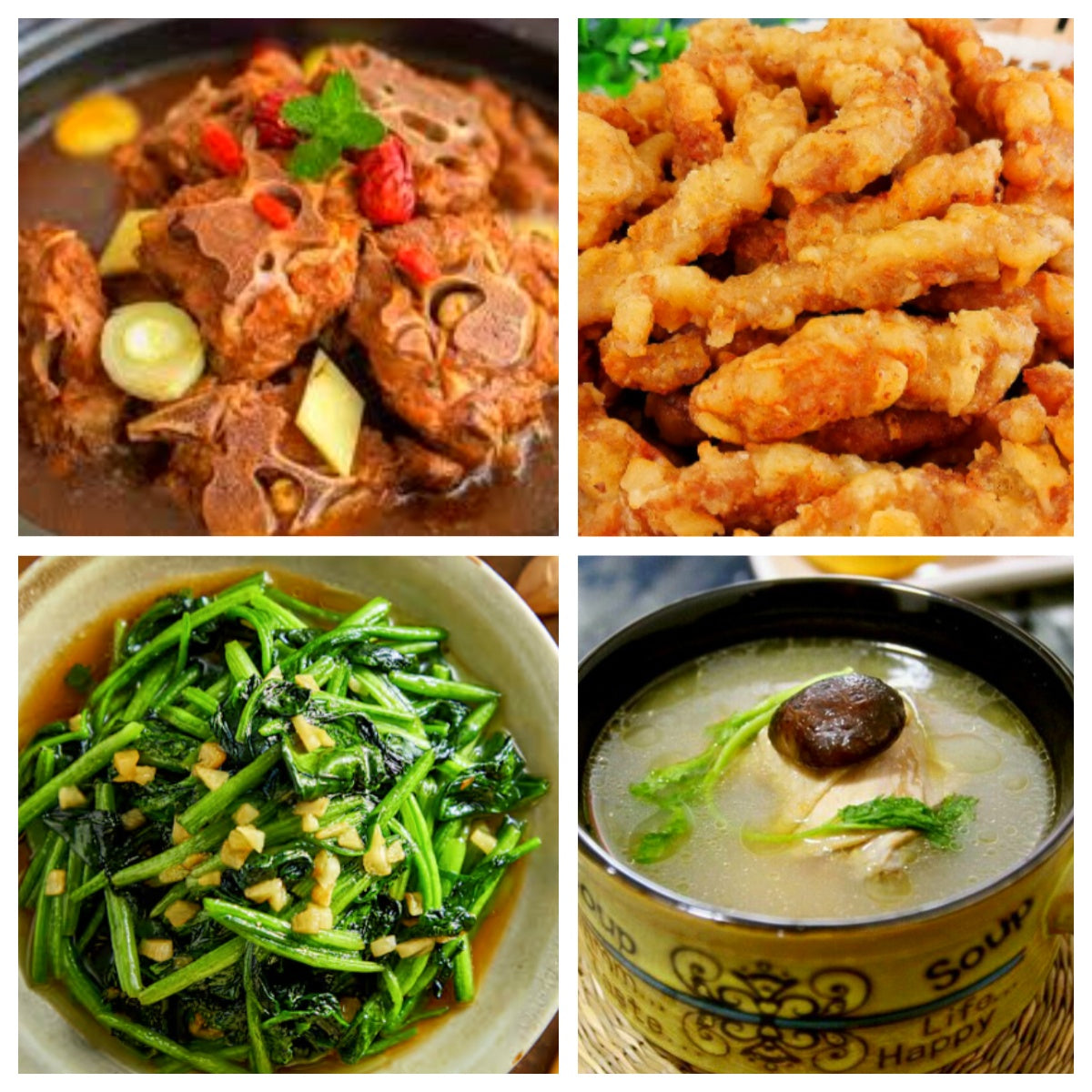 11月26日 周三家乡菜：酱香牛背骨、香酥小酥肉、蒜蓉菠菜、养生鸡汤