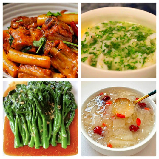 04月22日 周三家乡菜：排骨年糕、荠菜鱼片、蚝油油菜、莲子银耳羹