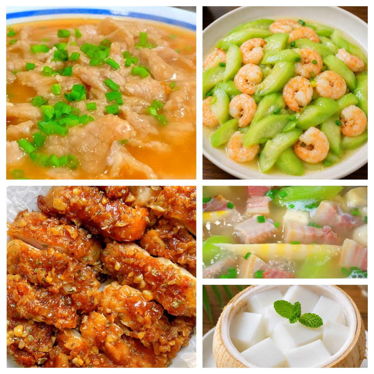 07月01日 周三家乡菜：水煮肉片、蜂蜜黄油脆皮鸡、虾仁炒丝瓜、腌笃鲜（赠品：椰子冻）