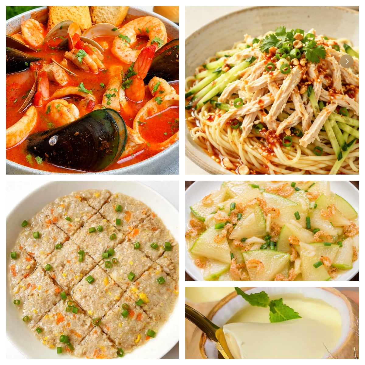 07月08日 周三家乡菜：意式海鲜大烩、肉饼莲藕蒸蛋、虾米炒冬瓜、鸡丝凉面（赠品：椰子冻）