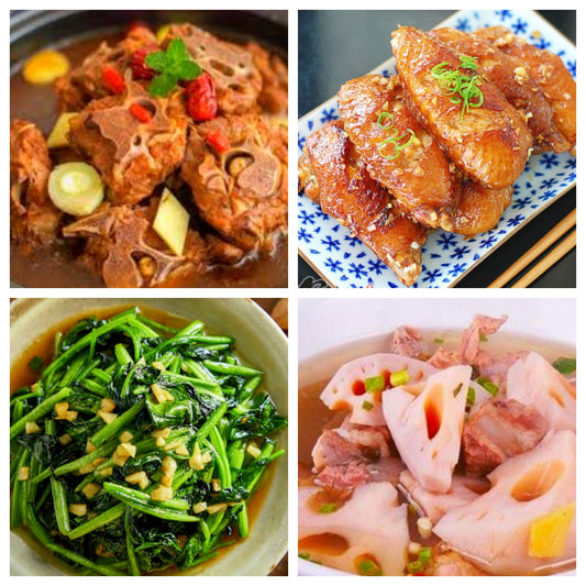 02月25日 周三家乡菜：酱香牛背骨、蒜香鸡翅、蒜蓉菠菜、双莲筒骨汤