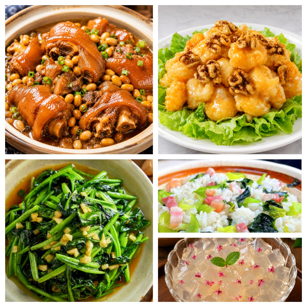 9月02日 周三家乡菜：黄豆炖猪手、核桃虾、蒜蓉菠菜、上海菜饭（赠品：荔枝冰粉）