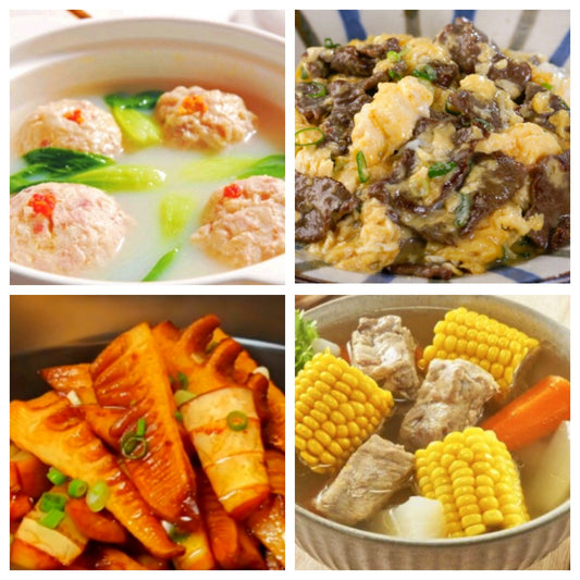 03月04日 周三家乡菜：清汤狮子头、滑蛋嫩牛、油焖嫩笋、玉米萝卜排骨汤